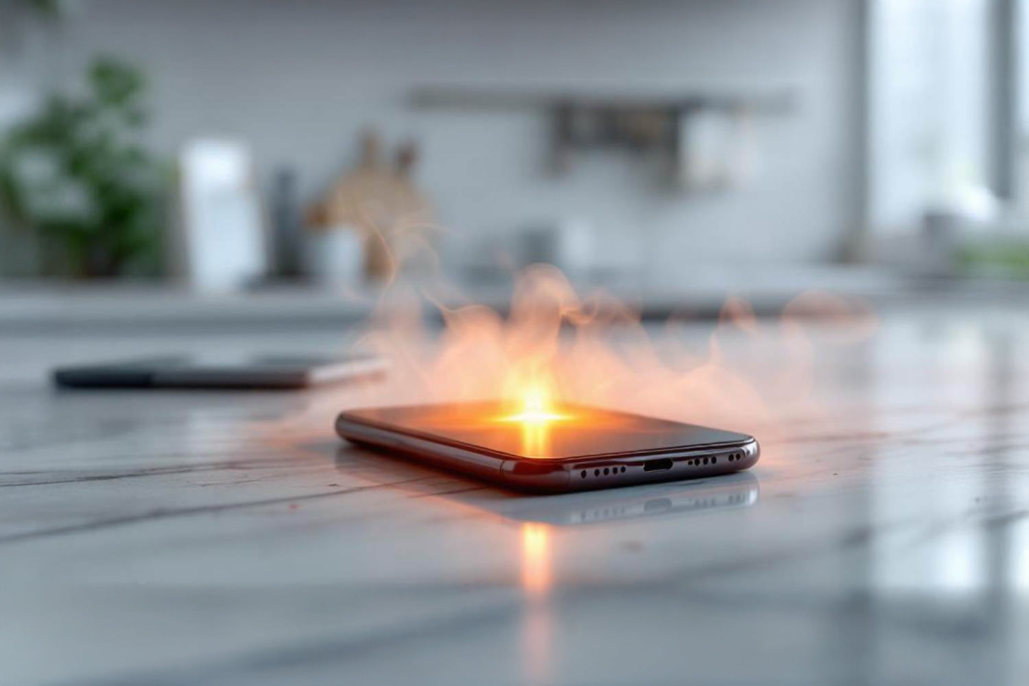 Przegrzewający się smartfon ma blacie.