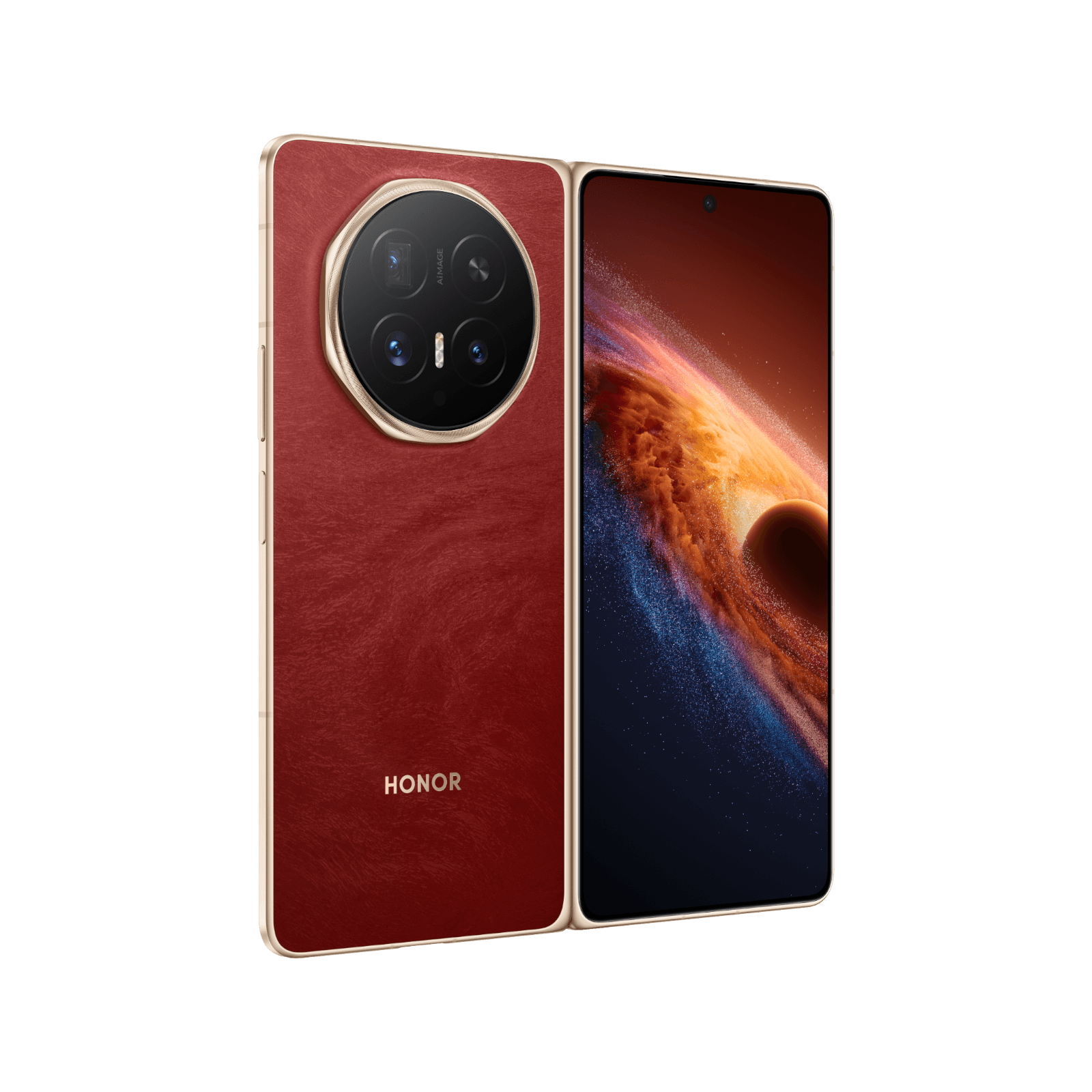 Smartfon HONOR Magic V6 Czerwony Lewy tylny bok obudowy Rozłożony